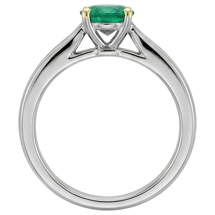 Taille Brillant Émeraude Colombienne bague en Or Bicolore 14 Carats – vue d'angle