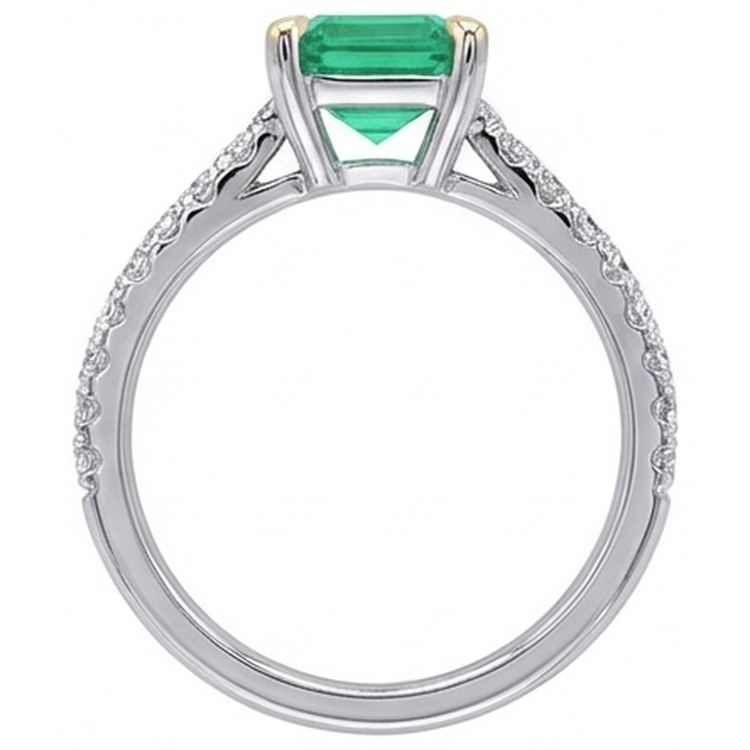 Émeraude Bague Pierre de Couleur 2,50-carats Or Deux Tons 14 Carats – vue de dessus