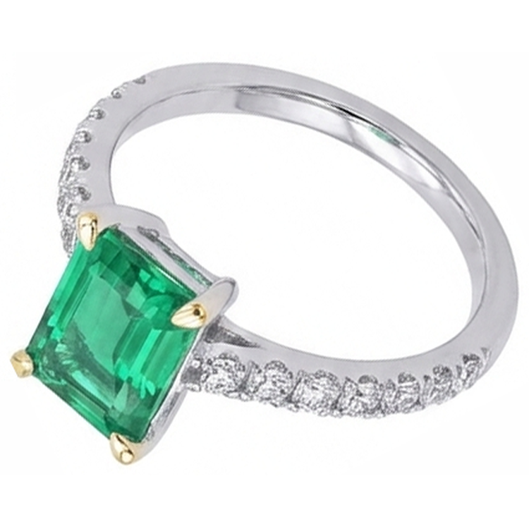 Émeraude Bague Pierre de Couleur 2,50 carats Or Deux Tons 14 Carats – vue de côté