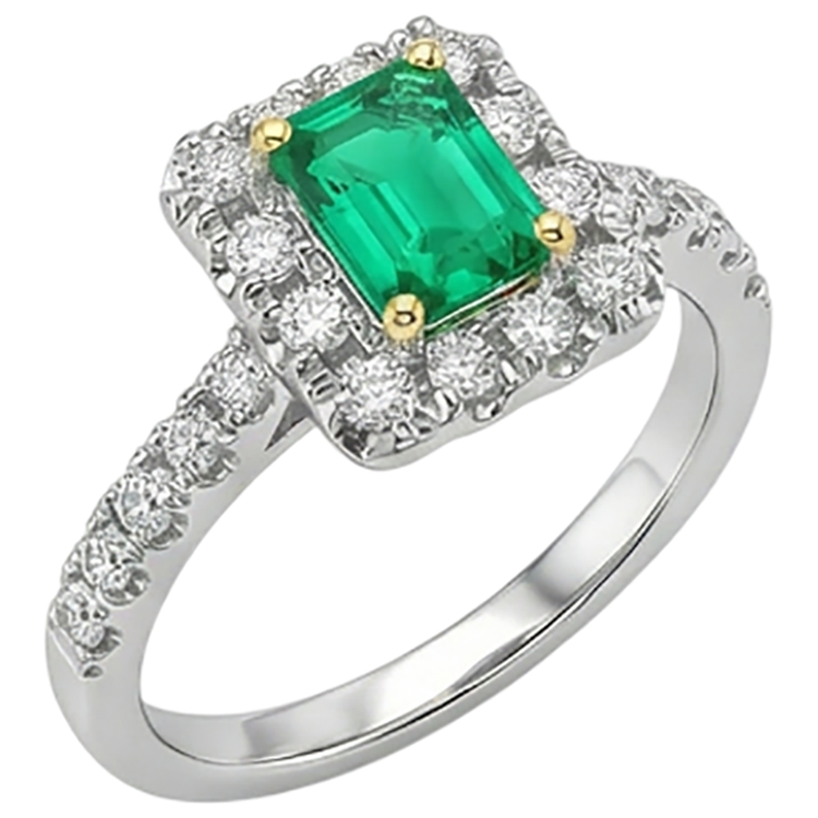 Émeraude Bague Pierre Précieuse 2-carats Or 14K Bicolore – vue de face