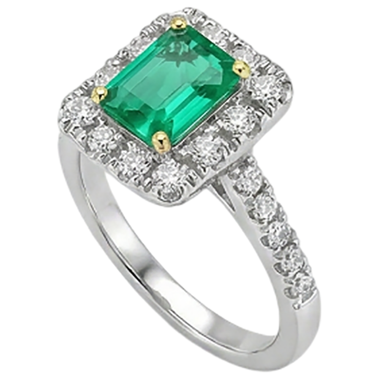 Taille à Degrés Émeraude bague en Or 14K Bicolore – vue de côté