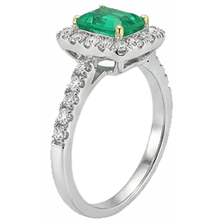 Bague Pierre Précieuse Or 14K Bicolore avec Émeraude – vue de profil
