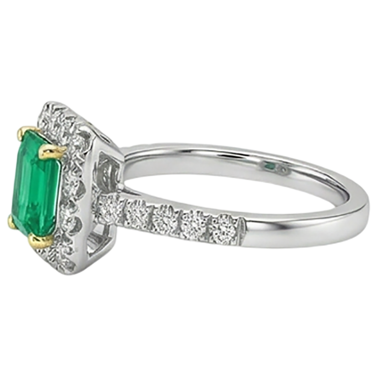 Taille à Degrés Émeraude bague en Or 14K Bicolore – vue de dessus