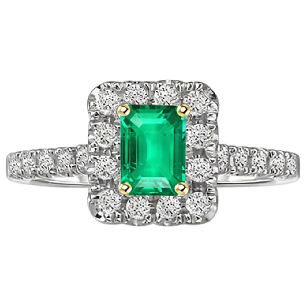 Émeraude Bague Pierre Précieuse 2 carats Or 14K Bicolore – vue d'angle