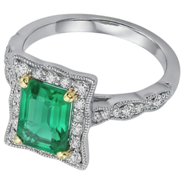 Brillant Émeraude Fine Bague avec Gemme 2,50 carats – vue de côté