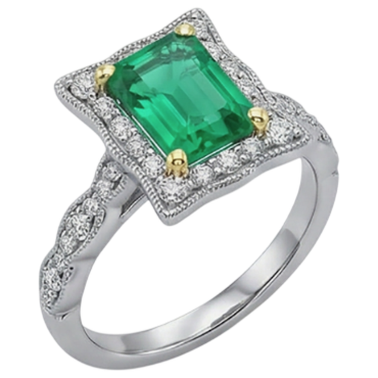 Taille à Degrés Émeraude Fine bague en Or Deux Tons 14 Carats – vue de face