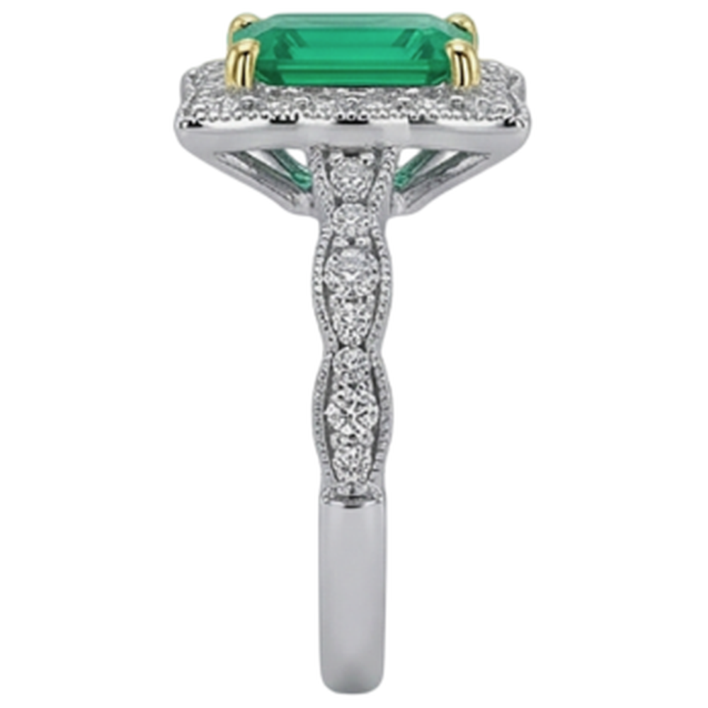 Bague avec Gemme Or Deux Tons 14 Carats avec Émeraude Fine – vue de dessus