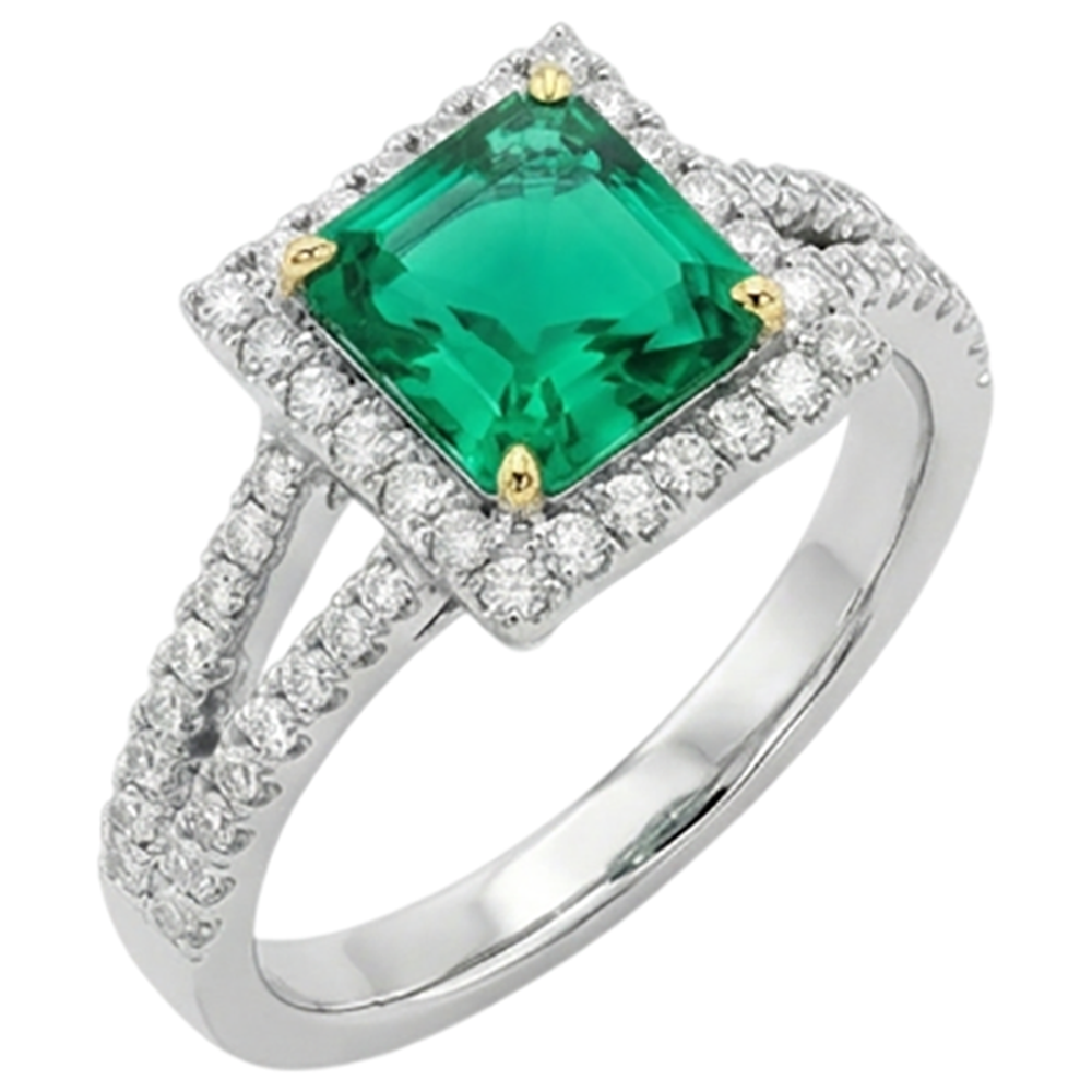 Taille à Degrés Émeraude Fine bague en Or Bicolore 14 Carats – vue de face