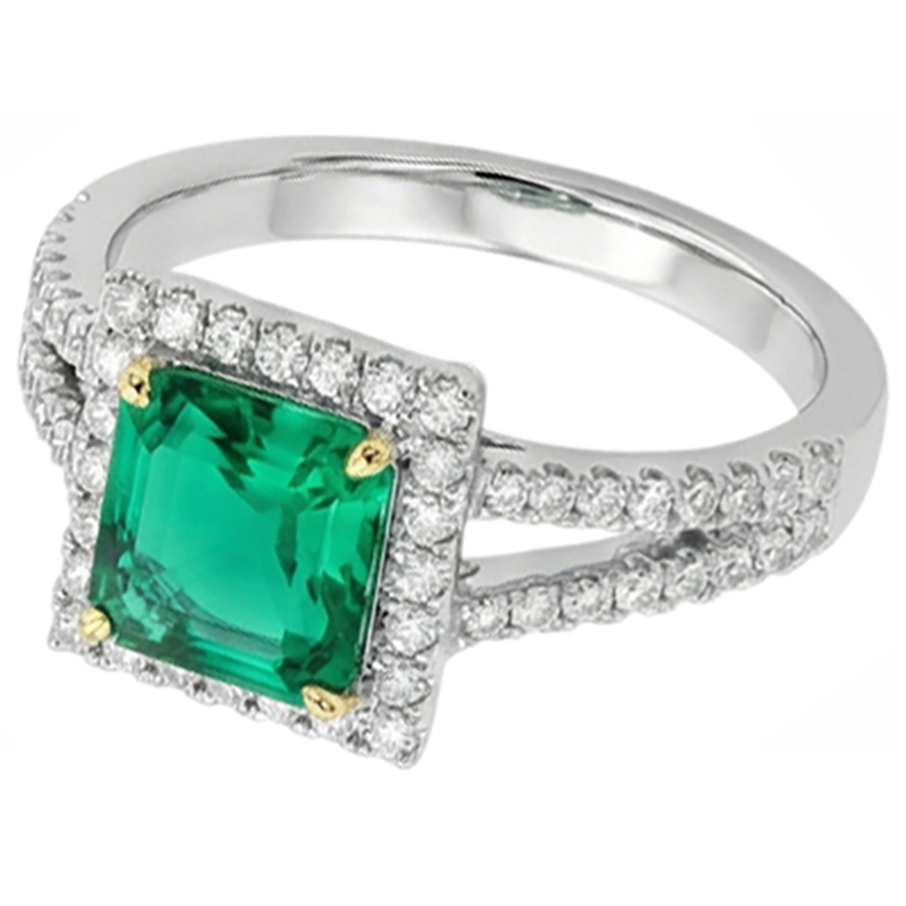 Émeraude Fine Bague avec Gemme 3,50-carats Or Bicolore 14 Carats – vue de côté