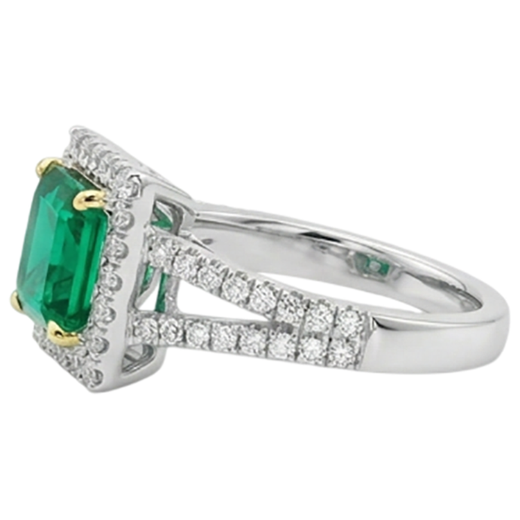 Bague avec Gemme Or Bicolore 14 Carats avec Émeraude Fine – vue de profil