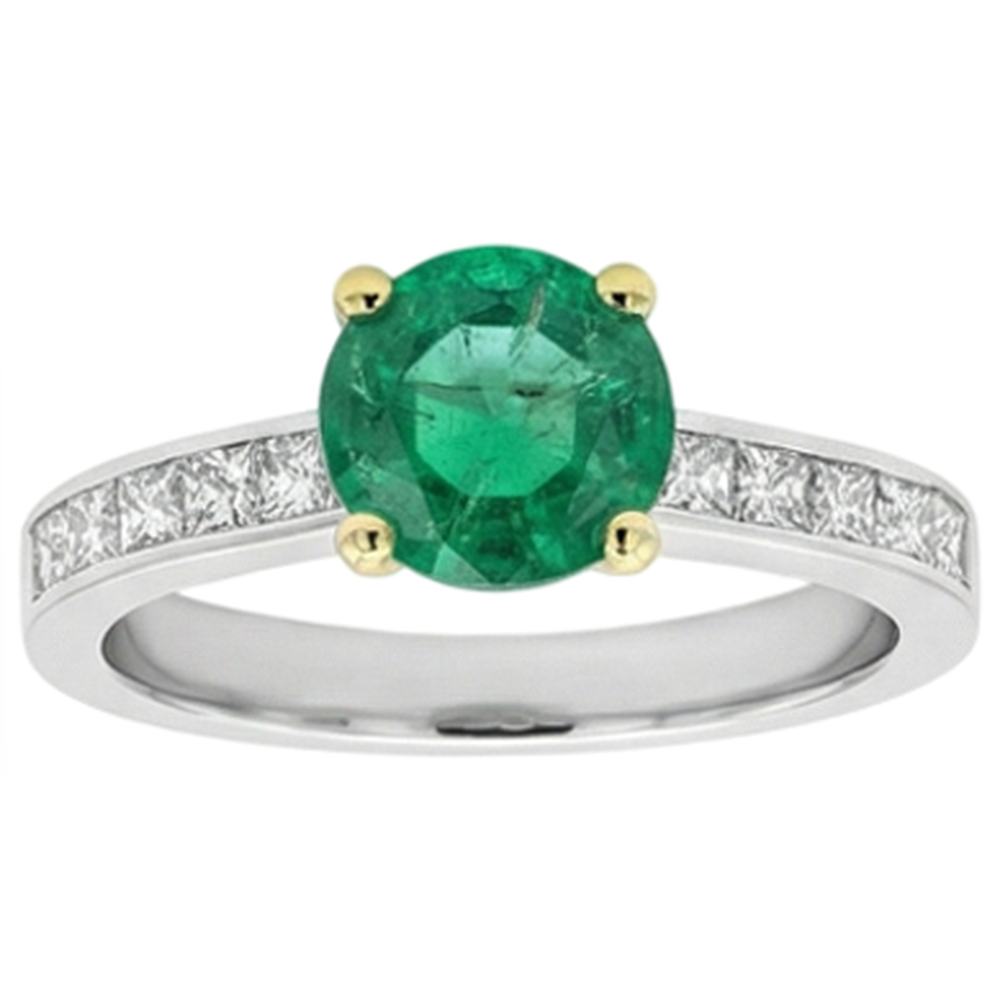 Émeraude Fine Taille Ronde Bague Pierre de Couleur en Or Deux Tons 14 Carats – vue de face