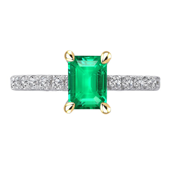 Émeraude Bague Pierre de Couleur 2,50 carats Or Deux Tons 14 Carats – vue principale