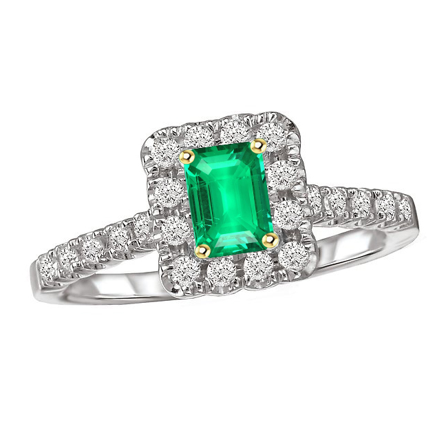Émeraude Bague Pierre Précieuse 2-carats Or 14K Bicolore – vue principale