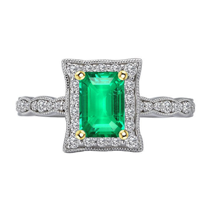 Émeraude Fine Bague avec Gemme 2,50 carats Or Deux Tons 14 Carats – vue principale