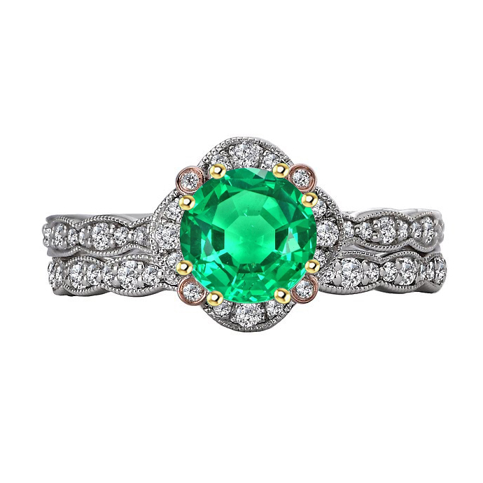 Émeraude Fine Taille Ronde Bague avec Gemme en 14K – vue principale