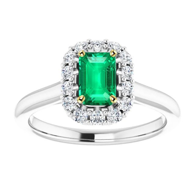Émeraude Bague Pierre de Couleur 2 carats Or Bicolore 14 Carats – vue principale