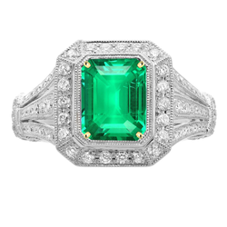 Vintage Émeraude Bague Pierre Précieuse 4 carats – Or Deux Tons
