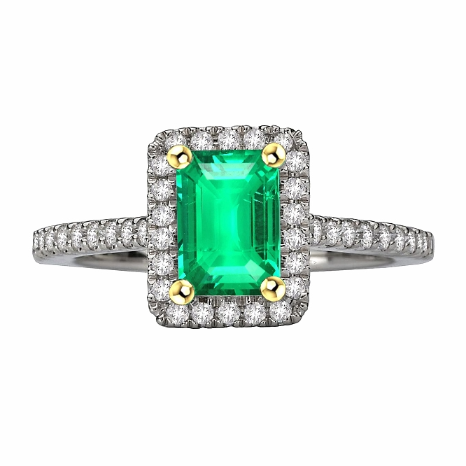 Émeraude Colombienne Bague Pierre Précieuse 2 carats Or Deux Tons 14 Carats – vue principale