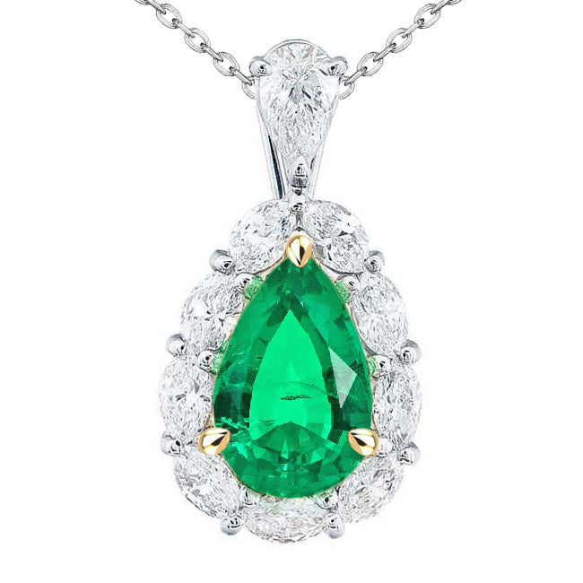 Taille Poire Émeraude Colombienne bague en Or Deux Tons 14 Carats – vue principale