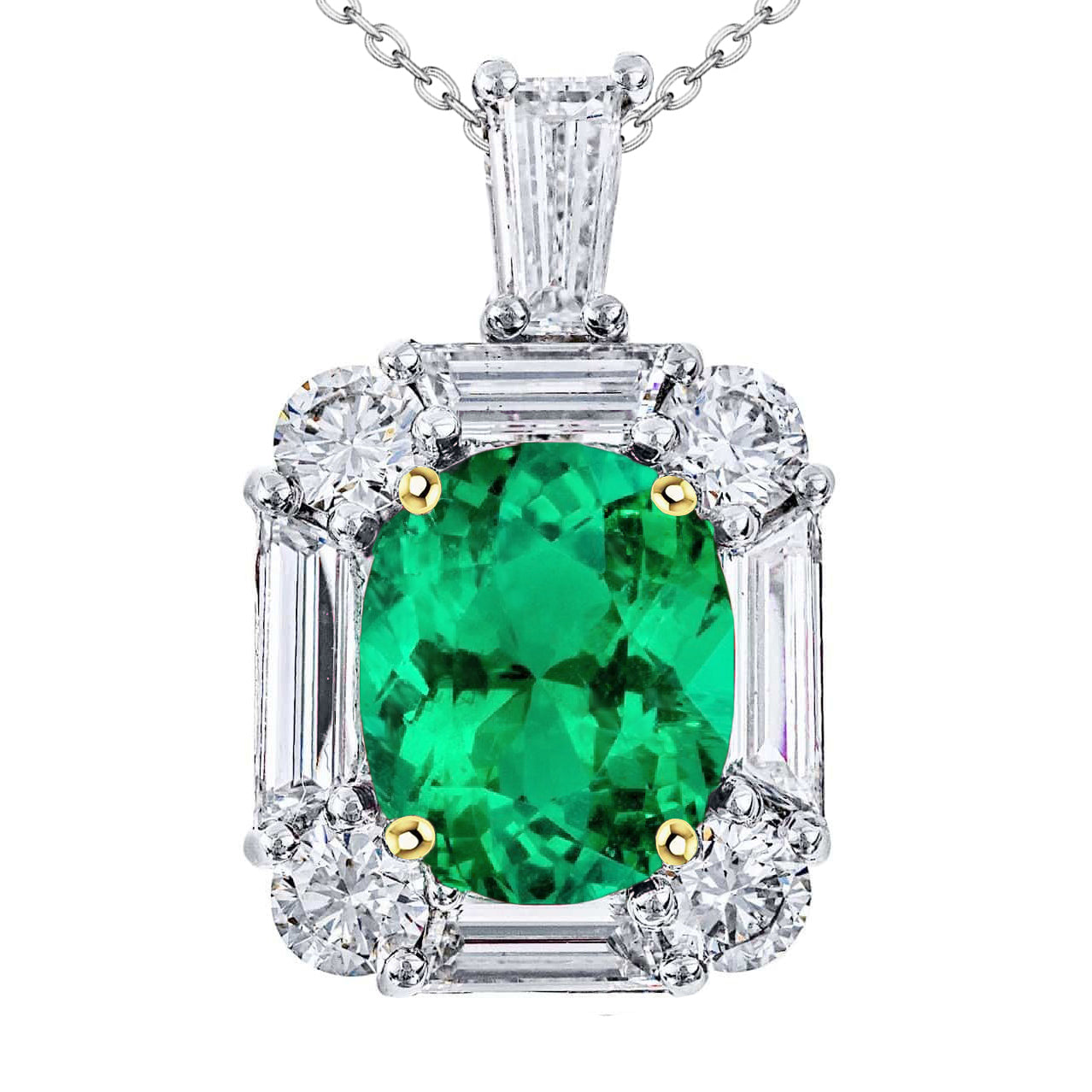Taille Ovale Émeraude Colombienne bague en Or Bicolore 14 Carats – vue principale