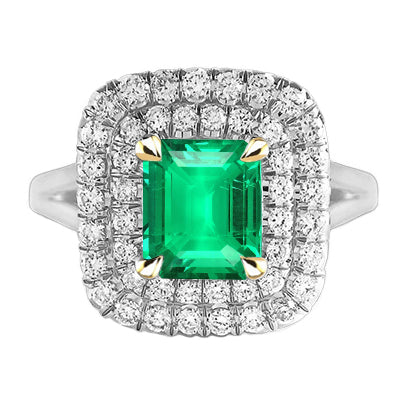 Taille Émeraude Émeraude bague en Or 14K Bicolore – vue principale