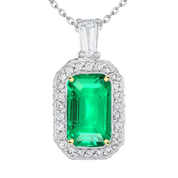 Émeraude Taille à Degrés Pendentif Pierre Précieuse en Or Bicolore 14 Carats – vue principale