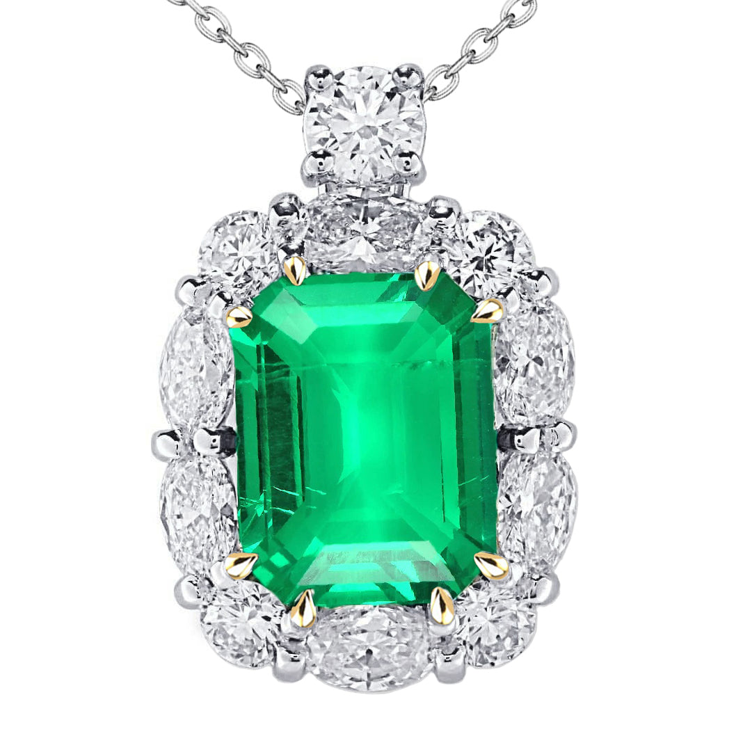 Émeraude Collier Pendentif Pierre 6-carats Or 14K Bicolore – vue principale