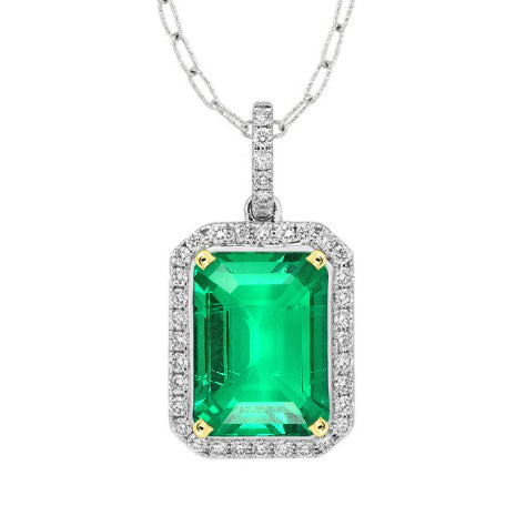 Pendentif Gemme Or Deux Tons 14 Carats avec Émeraude Colombienne – vue principale