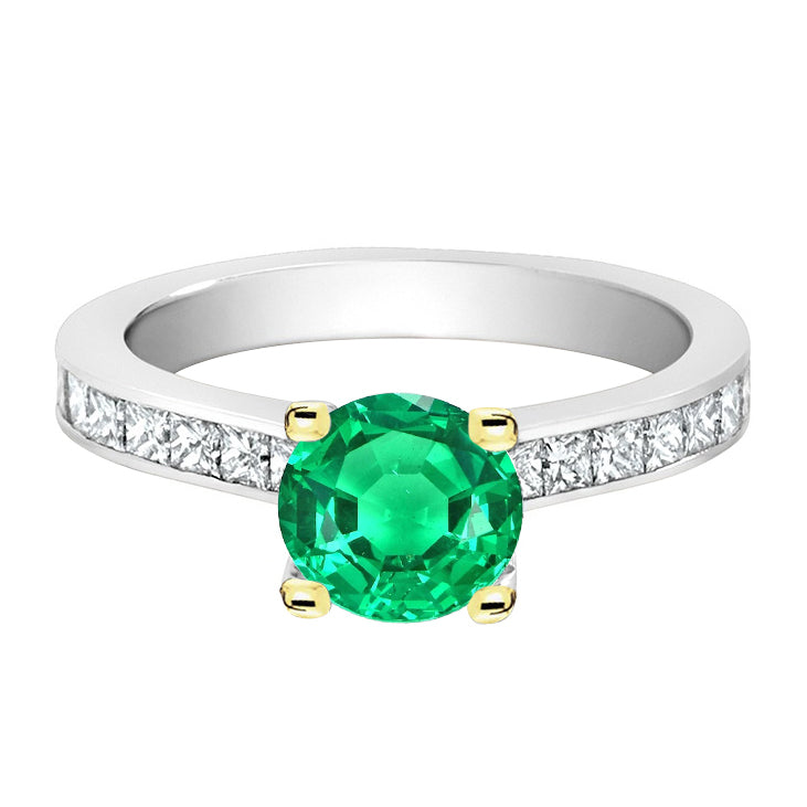 Bague Pierre de Couleur Or Deux Tons 14 Carats avec Émeraude Fine – vue principale