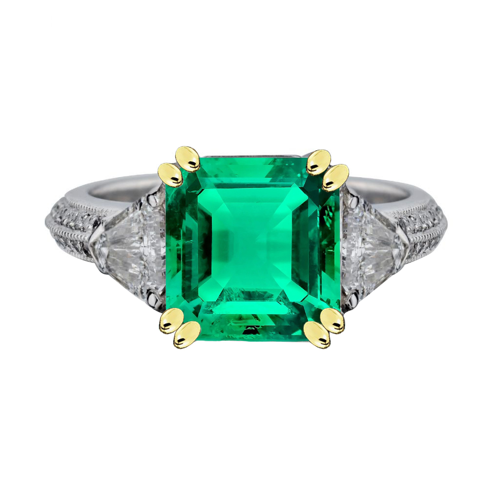 Émeraude Fine Taille à Degrés Bague avec Gemme en Or Deux Tons 14 Carats – vue principale