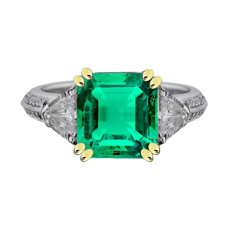 Émeraude Fine Taille à Degrés Bague avec Gemme en Or Deux Tons 14 Carats – vue principale