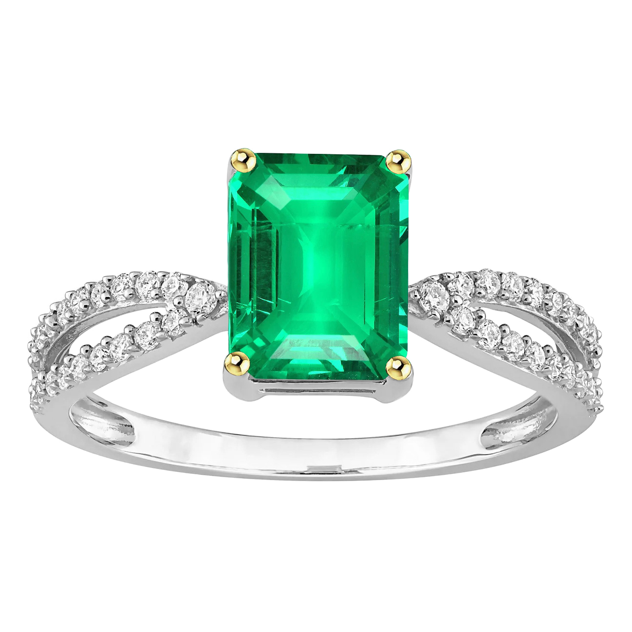 Taille Émeraude Émeraude Colombienne bague en Or Deux Tons 14 Carats – vue principale