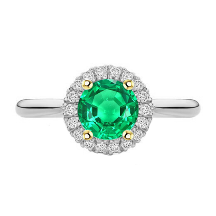 Bague avec Gemme Or Bicolore 14 Carats avec Émeraude Fine – vue principale