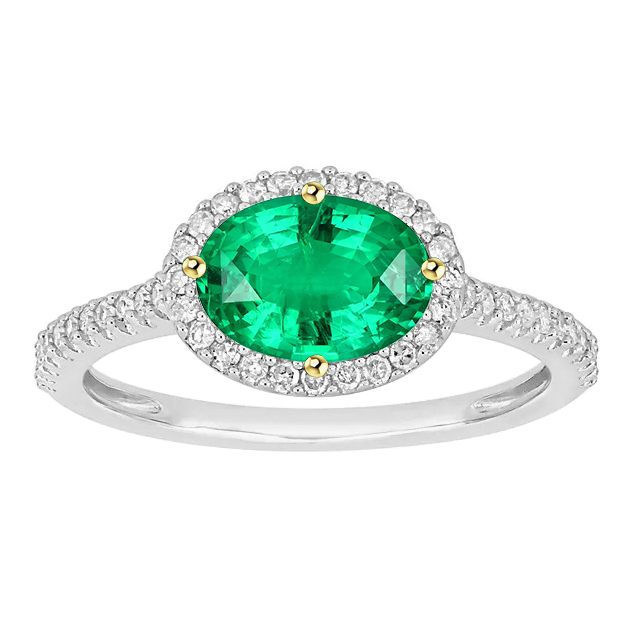 Bague Pierre de Couleur Or Bicolore 14 Carats avec Émeraude – vue principale