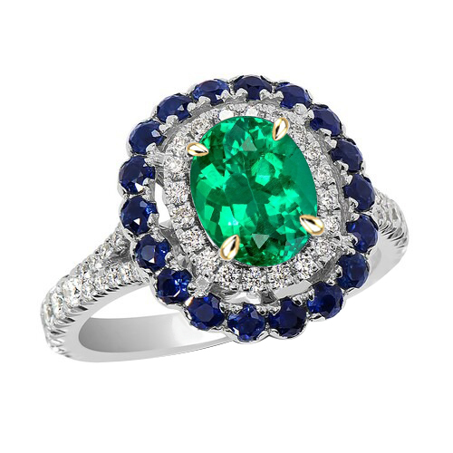 Émeraude Colombienne Ovale Bague avec Gemme en Or Deux Tons 14 Carats – vue principale