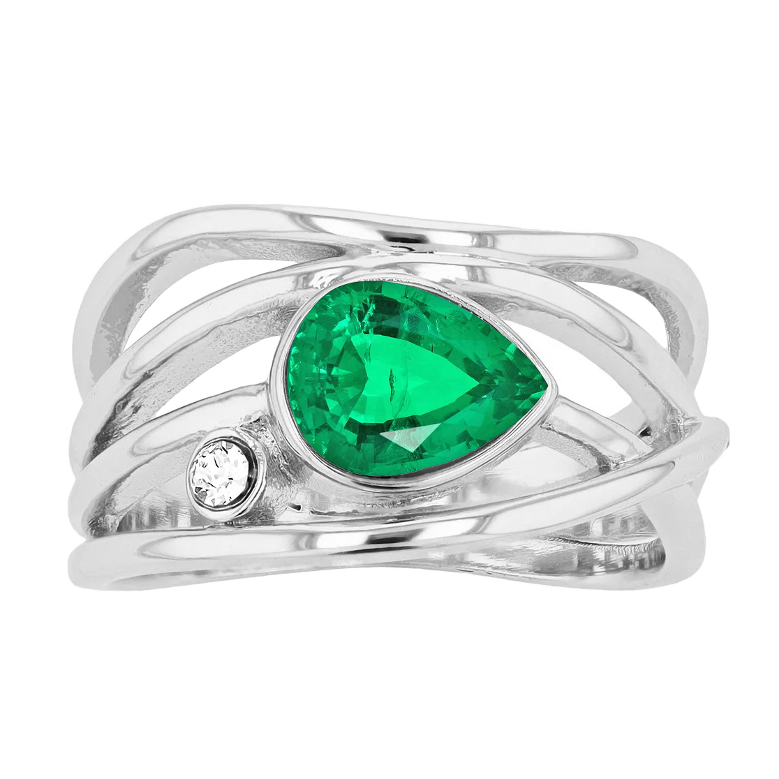 Émeraude Colombienne Bague Pierre de Couleur 1-carats Or 14K Blanc – vue principale