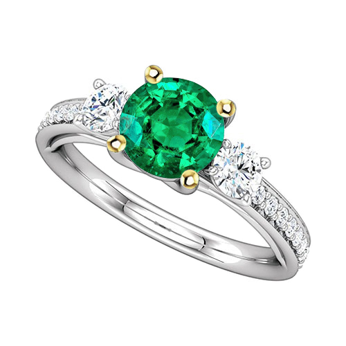 Émeraude Taille Brillant Bague avec Gemme en Or Bicolore 14 Carats – vue principale