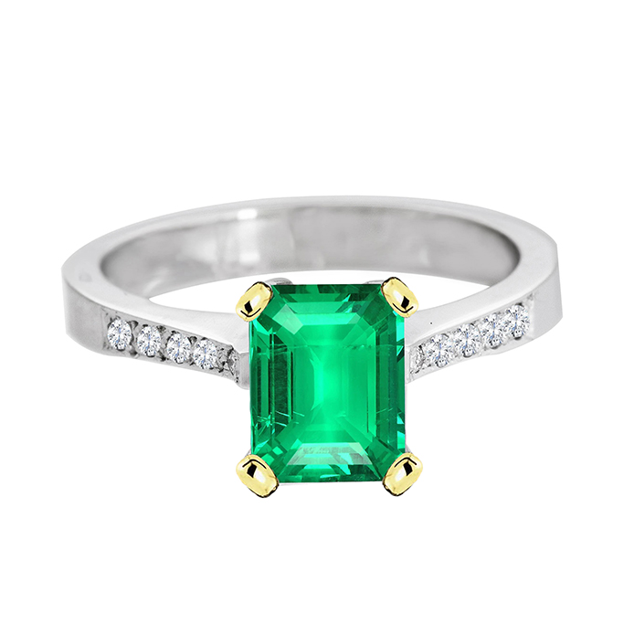 Émeraude Colombienne Taille Émeraude Bague Pierre Précieuse en Or Deux Tons 14 Carats – vue principale