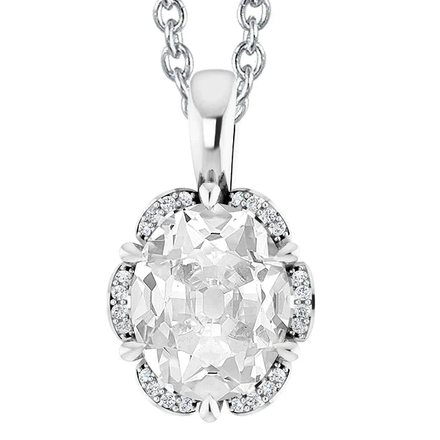 Griffes d'Aigle Halo Réel Réel Diamant Pendentif Ovale Old Mine Cut 6.50 Carats