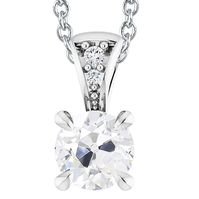 Griffes d'Aigle Pendentif Réel Diamant Taille Ancienne Or Blanc 14K 5 Carats