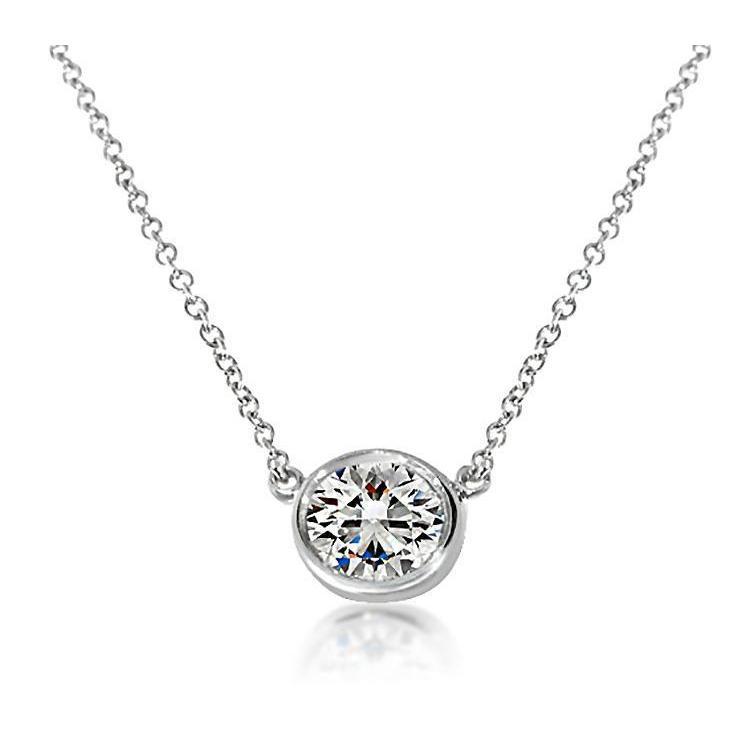 Gros Pendentif Véritable Diamant Serti Clos Solitaire 2 Carats Or Blanc