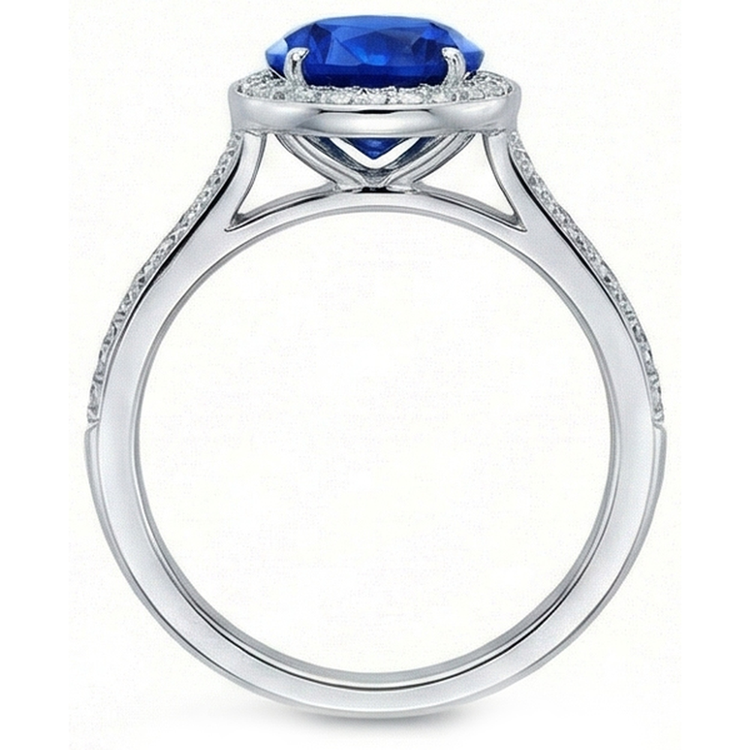Gros Saphir Sri Lanka & Diamants Naturels Extraits des Mines ( et non cultivés en laboratoire ) Bague De Mariage Petits Diamants Naturels Extraits des Mines ( et non cultivés en laboratoire ) 3 Ct