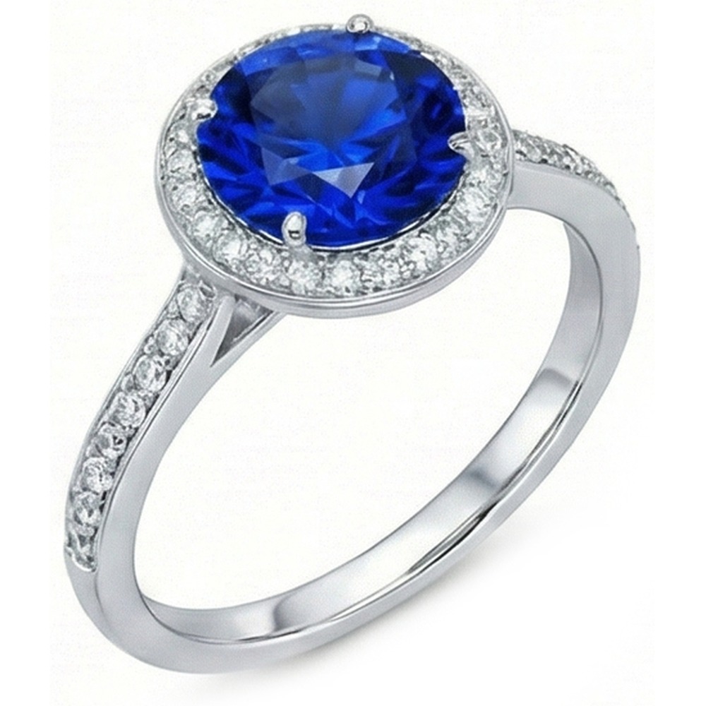 Gros Saphir Sri Lanka & Diamants Naturels Extraits des Mines ( et non cultivés en laboratoire ) Bague De Mariage Petits Diamants Naturels Extraits des Mines ( et non cultivés en laboratoire ) 3 Ct