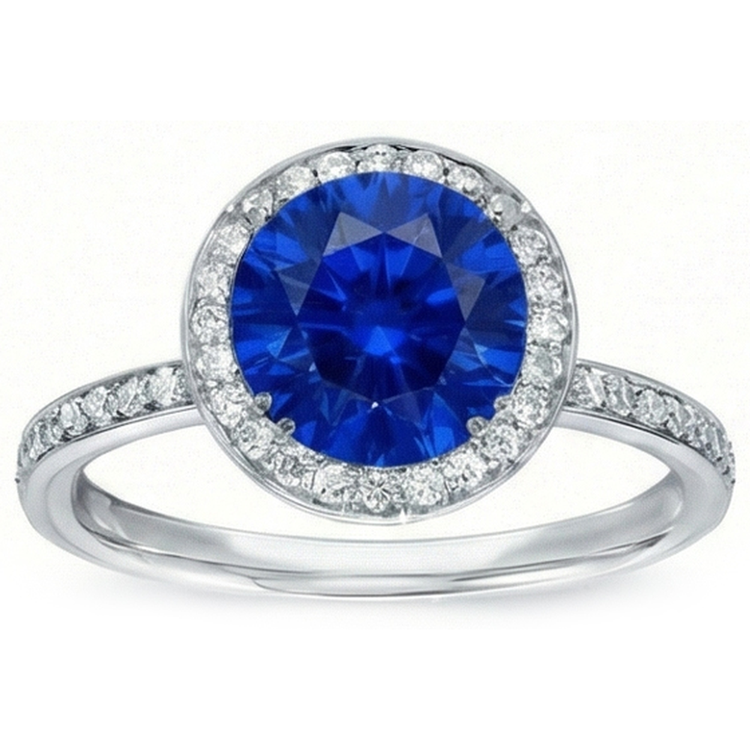 Gros Saphir Sri Lanka & Diamants Naturels Extraits des Mines ( et non cultivés en laboratoire ) Bague De Mariage Petits Diamants Naturels Extraits des Mines ( et non cultivés en laboratoire ) 3 Ct