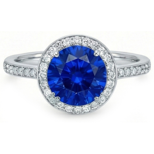Gros Saphir Sri Lanka & Diamants Naturels Extraits des Mines ( et non cultivés en laboratoire ) Bague De Mariage Petits Diamants Naturels Extraits des Mines ( et non cultivés en laboratoire ) 3 Ct