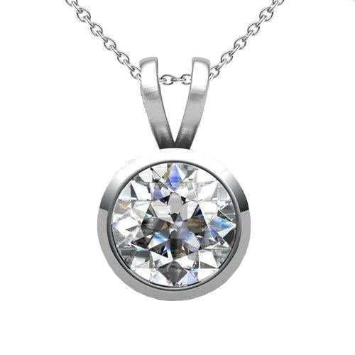 Gros Véritable Diamant Solitaire Collier Pendentif 3 Carats Lunette Sertie