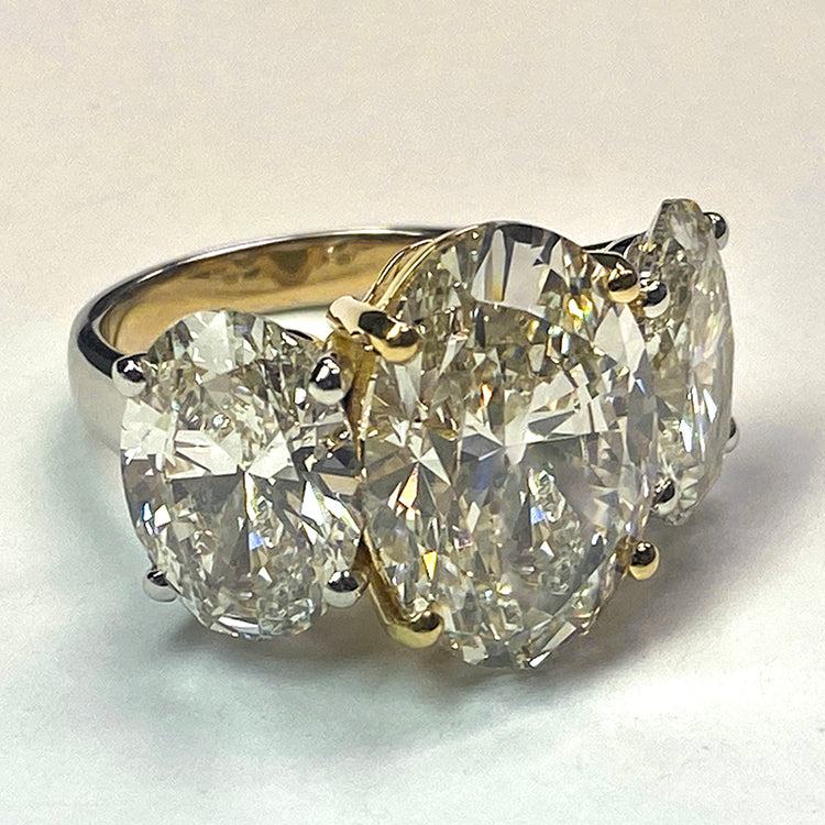 Gros Réel Diamant Ovale Bague Trois Pierres Or 14K