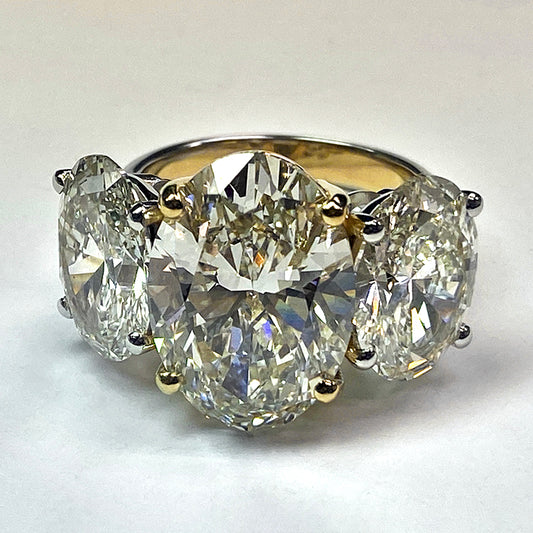 Gros Réel Diamant Ovale Bague Trois Pierres Or 14K