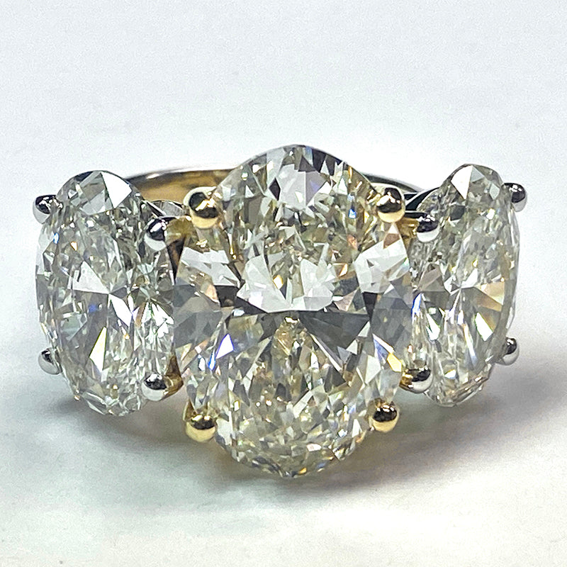 Gros Réel Diamant Ovale Bague Trois Pierres Or 14K