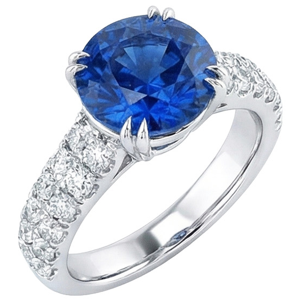 Grosse Bague Diamant Naturels Extraits des Mines ( et non cultivés en laboratoire ) Rond Saphir Bleu Véritable 6 Carats Sertie De Griffes Or